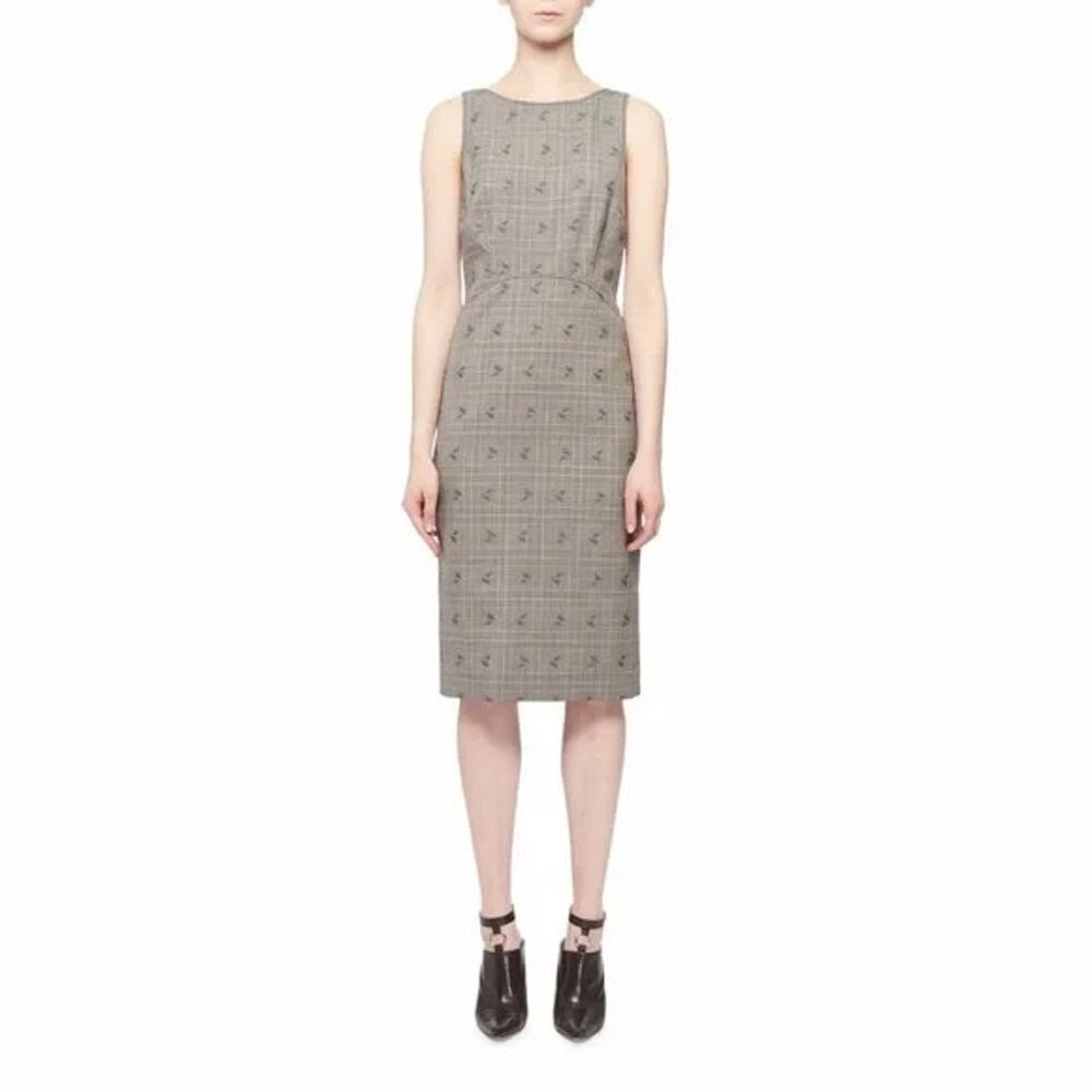 ALTUZARRA Sleeveless Floral Shadow Dress Sheath Houndstooth Knee Length Wool 38
